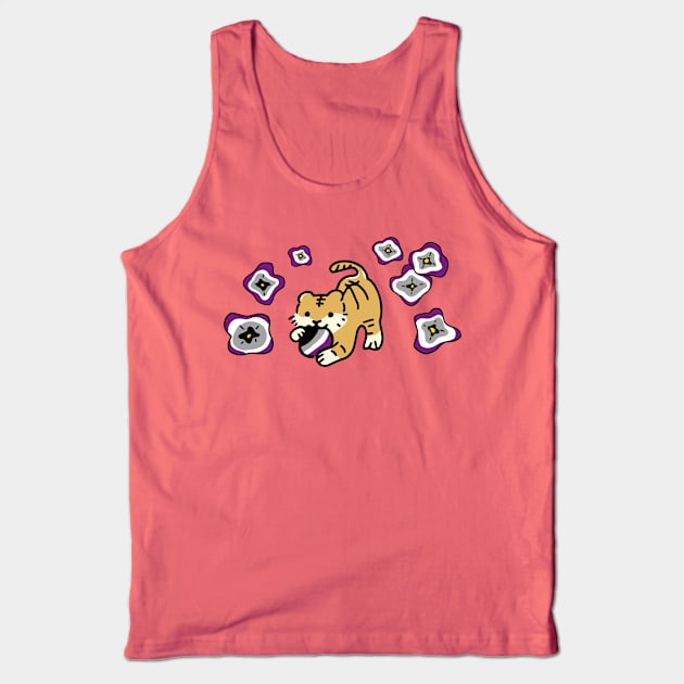 Asexual Flag of Tiger (Asexual) Pride Flag with Cute Flower Tank Top by Mochabonk